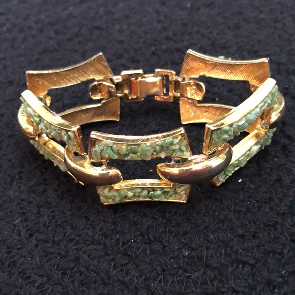 Misses Bracelet with Gold Metal And Green Stones - Picture 1 of 7